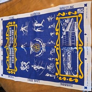 Vintage 1970 British Commonwealth Games Edinburgh Linen Tea Towel